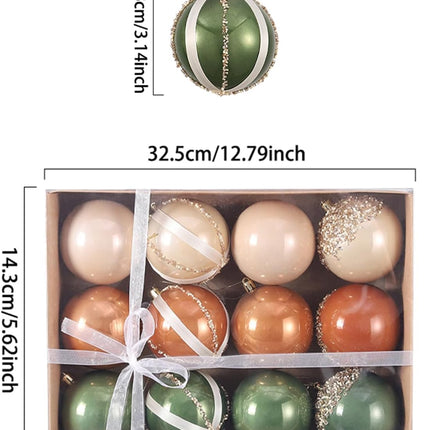12 Pcs Christmas Ball Ornaments Set Brown Green Champagne Neutral Shatterproof Christmas Tree Decorations 3.15 Inch Glittering Decorative Hanging Ornament Bulk for Xmas Tree Wreath Holiday Party Decor