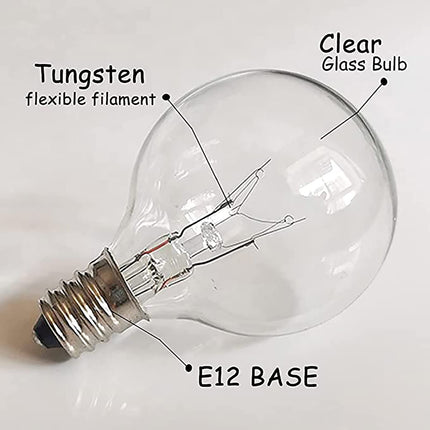 G40 Replacement Light Bulbs, 120V 5W Clear Globe Bulb, E12 C7 Candelabra Base, 1.5 Inch Glass Incandescent Bulbs for Indoor Outdoor Patio String Lights, Warm White -25 Pack