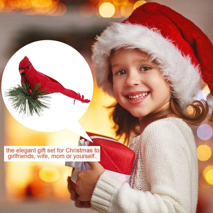 GREENWISH 10Pcs Red Birds Cardinal Clip on Christmas Tree Decoration Red Cardinals Ornaments Artificial Birds with Pine Branches for Christmas Decorations, Winter Theme, Wreaths