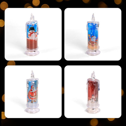 Christmas Flameless Candles with Santa Claus, Snowman,Decals Set of 4, Battery Operated Christmas Themed LED Candles for Festival Christmas Decorations