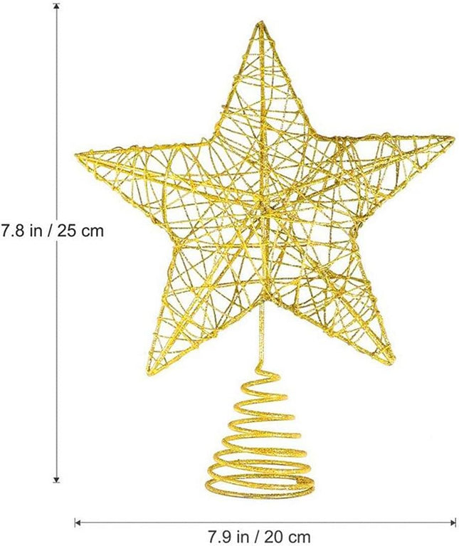 Christmas Tree Topper 8 Inches 20cm Gold Star Tree Topper Christmas Decorations for Tree Metal Glitter Stars Xmas Tree Topper Tree Toppers Christmas Decorations