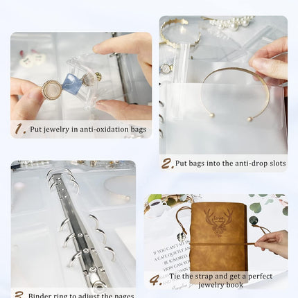 Jewelry Storage Book, PU Leather Travel Jewelry Organizer with Antidrop Pockets, Portable Earrings Travel Album with Transparent