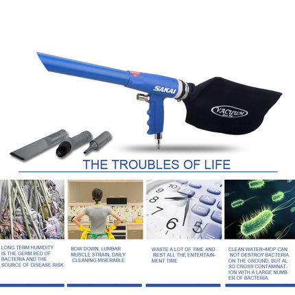 Sakai Air Powered Vacuum Kit 2 In 1 Function Air Vacuum Blow Gun And Suction Vacuum Pneumatic Vacuum Cleaner Kit With 3 Type Tube And Rotatable Brush