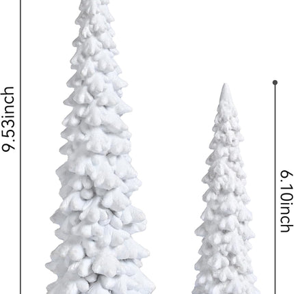 Resin White Christmas Tree Figurines, 2Pcs Small Christmas Tree for Tabletop, Decorative Christmas Tree Set with Glitter, Mini Xmas Trees for Mantle Indoor Decor, DIY Winter Village