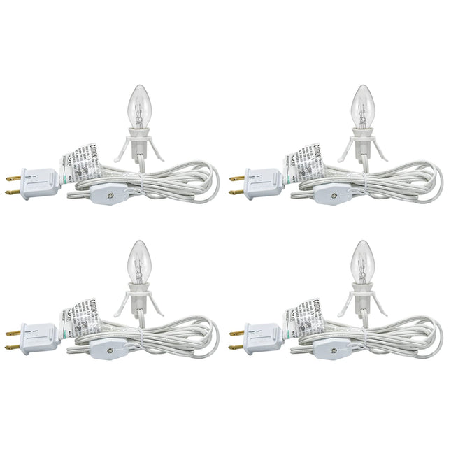 4 Sets Accessory Cord with One Light Bulb, 6 Feet UL Listed White Cord Christmas Village Lights with On/Off Switch Plugs, C7 Clip-in Lamp for Christmas Halloween Craft House Village Salt Lamp Decor