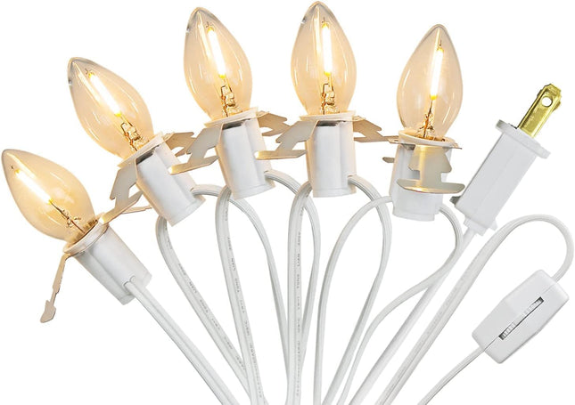 KGC Accessory Cord with 5 LED Light Bulb 9 Feet C7 Cord Clip Lights with Double Spare Fuse, Blow Mold Christmas Halloween String Lights Decoration for Xmas Village House, Pumpkin Crafts Holiday Decor