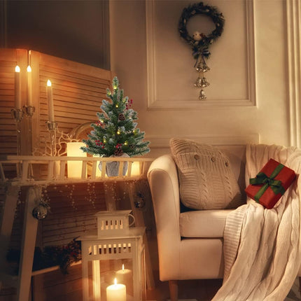 MEETYAMOR 2 FT Mini Christmas Tree, 24" PE Prelit Small Artificial Tabletop Snow Flocked Christmas Trees Decor with 20 Lights Timer, Outdoor Indoor Porch Table Centerpieces Xmas Christmas Decorations