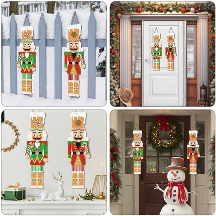 clothmile 2 Pieces Christmas Nutcracker Door Sign Wooden Large Candy Door Hanger Hanging Wall Welcome Sign for Christmas Front Door Porch Home Wall Decor