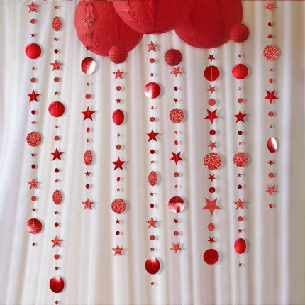 Decor365 Twinkle Star Garlands Red Circle Dots Streamer For Valentines Red Party Decorations Chinese Year Hanging Decor Glitter Banner For Bridal Shower Baby Shower Showcase Wedding Curtains Props