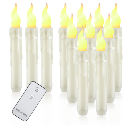 12 Pcs Flameless Taper Candles with Remote Control, Battery Operated Hanging Floating Candles, LED Warm Light Realistic Candles Flickering for Wedding Halloween Christmas Themed Party Decorations