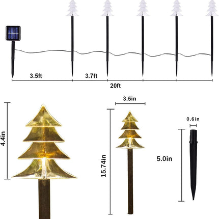 ILLUMI Christmas Solar Pathway Lights, Set of 5 Waterproof Landscape Christmas Lights, Stake Christmas Decorations, LED Lights for Yard Lawn Patio Walkway Decor (5PCS-Warm White-Tree)