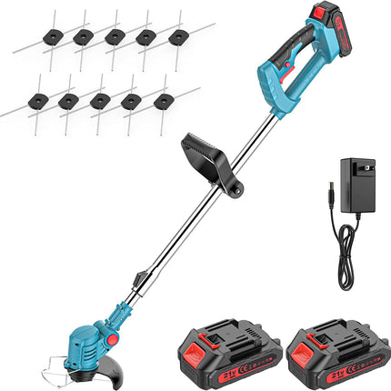 Weed Wacker Cordless 21V, 47" Adjustable String Trimmer with Blade, Brush Cutter Lawn Edger Battery Powered 6000mAh, Lightweight Cordless Weed Eater Grass Trimmer for Lawn Trimming Lawn Care