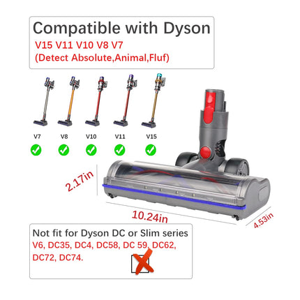 Hestia Vacuum Motorhead Suitable For Dyson V7 V8 V10 V11 V15 Sv10 Sv12 Sv14 Animal Absolute Models Cleaner Head For Dyson Part Cleaner Electric Head 4 Led For Hard Floor Low Carpets