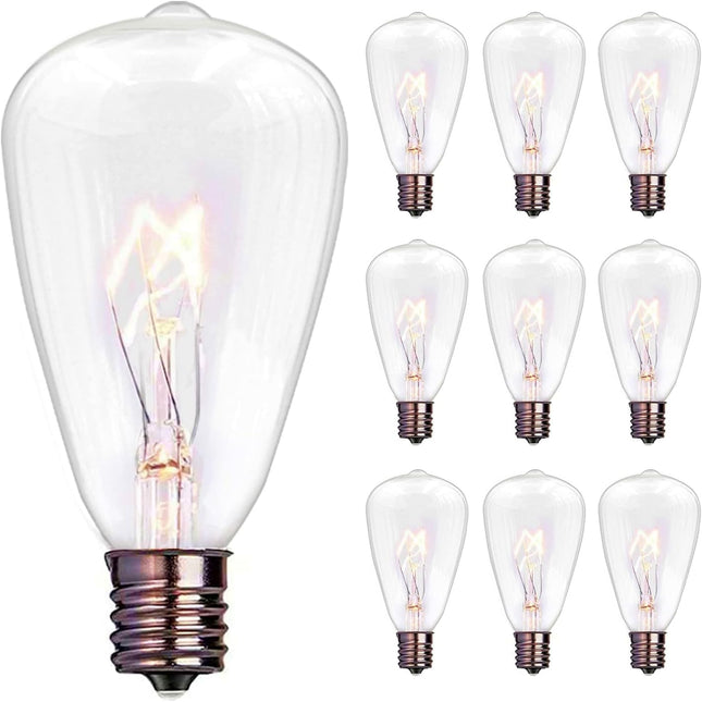 Edison Replacement Light Bulbs 10Pack 7W E12 Screw Base ST38 Replacement Clear Glass Light Bulbs for Indoor/Outdoor Patio ST38 String Lights Warm White Yard Christmas Lights Bulbs Christmas Decor
