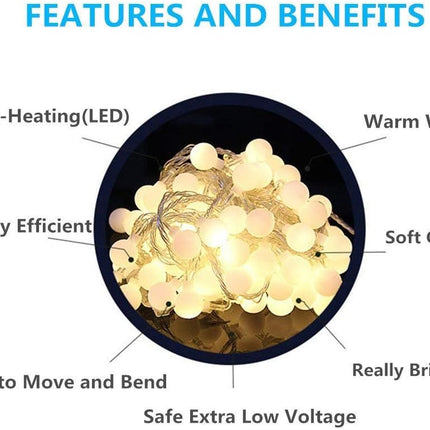 49ft 100 LED Globe String Lights with Remote, 8 Modes, Plug-in Fairy String Lights for Indoor Outdoor Party Wedding Christmas Tree Garden, Warm White - Eco-Friendly, Durable and Energy-Saving