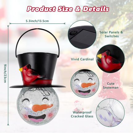 Snowman Solar Lantern, Crackle Glass Solar Lanterns Outdoor Waterproof, Hanging Christmas Lantern for Garden Patio Holiday Decor