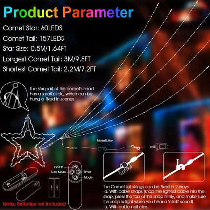 Extra Large Interstellar Comet Lights - 41 Modes 11 Ft Romantic Flowing Falling Christmas Shooting Star Lights for House Outdoor Indoor with Remote and Clips Hanging to Wall Fence Stairs Waterproof