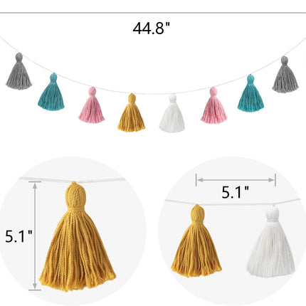Mkono 2 Pack Tassel Garland Boho Cotton Pastel Banner for Thanksgiving Christmas Birthday Party Decor, Rainbow Wall Hangings for Classroom, Nursery, Kids Girls Bedroom, Baby Shower Wedding Decor