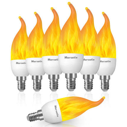 d Flame LED Flame Light Bulbs, 3 Mode E12 Flickering Light Bulbs, Chandelier Base Candle Fire Light Bulb for Halloween Christmas Party Porch Patio Indoor Outdoor Decoration-6 Pack