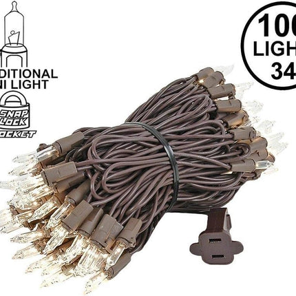 ‎Novelty Lights 34FT 100 Commercial Christmas Lights, Tree Lights Indoor Commercial Grade Incandescent Bulbs With Clear Vintage Filament, Tree Lights Outdoor Mini Lights (Brown Wire)