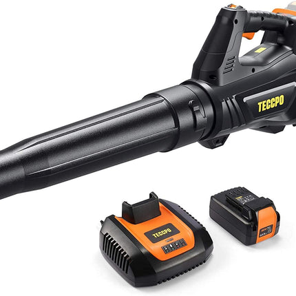 TECCPO 40V Cordless Leaf Blower Brushless, 420 CFM/110 MPH, 2.5Ah Samsung Battery and Charger Included, Fast Installation, 5-Speed Axial Blower, for Lawn Care and Snow Blowing -TDLB4025A