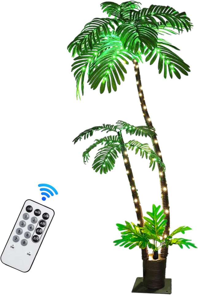 Lighted Artificial Palm Tree for Outside Patio,6 FT Lighted Christmas Palm Tree Decorations Decor,Fake Palm Trees Pool Decorations Outdoor for Tiki Bar Tropical Party Housewarming