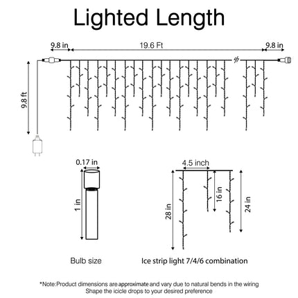 Icicle Lights Outdoor, 19.6FT 306 LED Christmas Lights with 54 Drops, Dimmable Hanging Lights with Remote, Timer, and 8 Light Modes, Connectable Twinkle Fairy Lights Holiday Decorations, Warm White