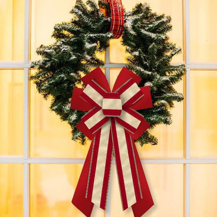 Hying Large Christmas Bows for Wreath, Christmas Wreath Bow Glitter Gold Red Velvet Bow Winter Xmas Tree Bows Ornaments for Front Door Year Christmas Party Decoration Supplies