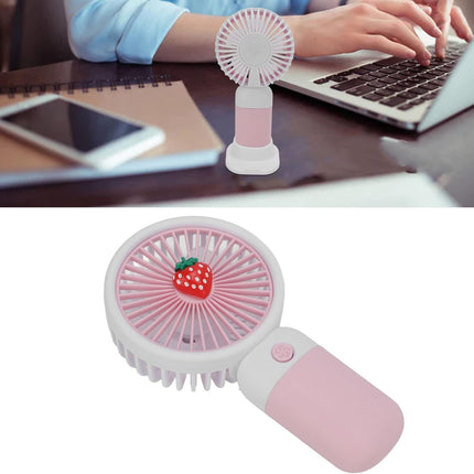 Mini Handheld Fan, Usb Rechargeable Cartoon Strawberry Look Portable Fan With Removable Base For Home Office Outdoor