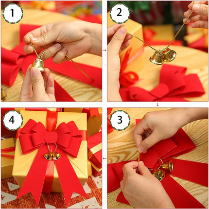MCPINKY Christmas Bows Decor, 9 X 12 Inches Christmas Red Velvet Bows 3PCS Christmas Tree Crafts with Jingle Bells and Ribbon for Christmas Wreath Box Holiday Christmas Day Decorations