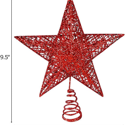 Christmas Tree Star Topper, Metal Xmas Tree Topper Star Christmas Decoration Glittered Tree-top Star for Festive Christmas Decor Holiday Ornament or Home Decor (Red, 8 inch)