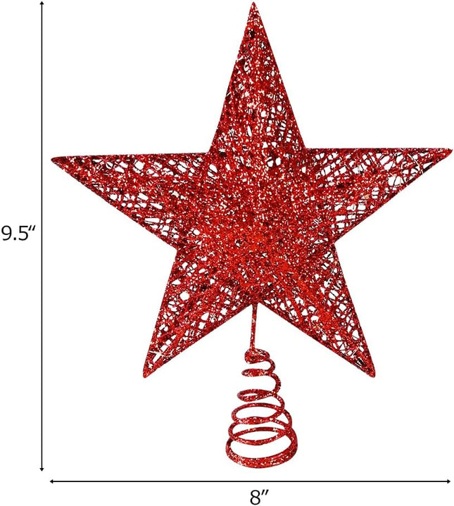 Christmas Tree Star Topper, Metal Xmas Tree Topper Star Christmas Decoration Glittered Tree-top Star for Festive Christmas Decor Holiday Ornament or Home Decor (Red, 8 inch)
