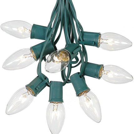 Novelty Lights C9 Clear Christmas String Light Set - 25 Foot, Indoor/Outdoor, Dimmable, Green Wire