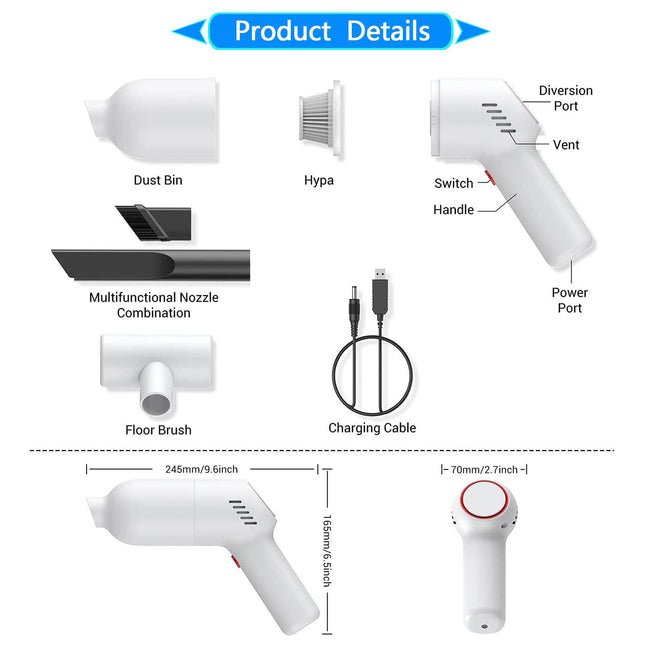 Car Vacuum Cordless Rechargeable, Portable Vacuum Cleaner For Car, Handheld Mini Vacuum With 9000Pa Powerful Suction For Home Office Pet