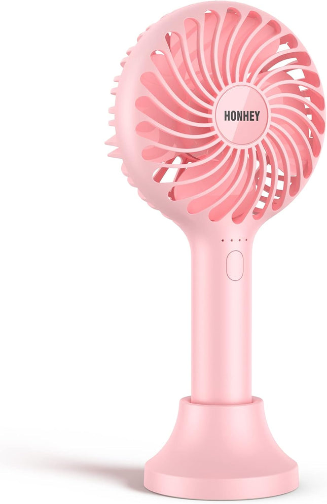 Honhey Handheld Fan Portable, Mini Hand Held Fan With Usb Rechargeable Battery, 4 Speed Personal Desk Table Fan With Base