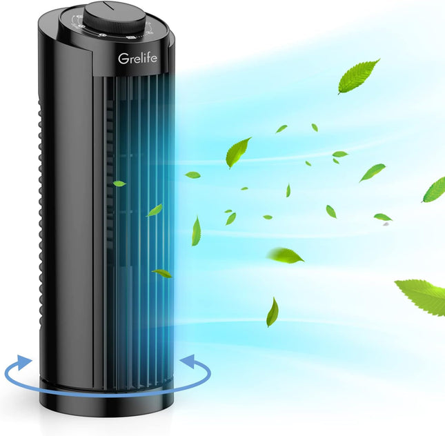 Grelife Oscillating Fan, Desk Table Fan With 3 Speeds, Quiet Cooling, Tower Fans 70° Oscillation, 13'' Portable Small Bladeless