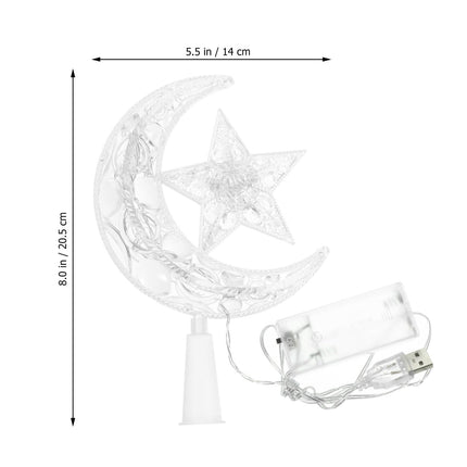 ifundom LED Lighted Christmas Tree Moon Star Topper, Battery/USB Powered Xmas Tree Topper, White Light Tree Top for Christmas Tree Holiday