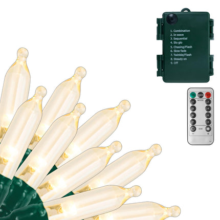 Battery Operated Christmas Lights, 33Ft 100 LED Warm White String Lights with Auto Timer & 8 Modes & Remote Control, Shatterproof Waterproof for Outdoor Indoor Wedding Party Home, Green Wire