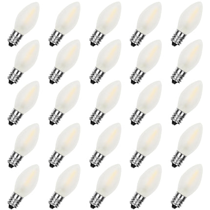 25 Pack C7 LED Christmas Light Bulb, White LED Christmas Frosted Light Bulb Indoor Outdoor Patio Christmas Party String Lights, 0.6W LED Shatterproof, C7/E12 Candelabra Base, 2700K Warm White
