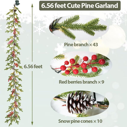 Superior Christmas Garland 6.56 FT 40 Rice LED Pine Garlands with Lights Battery Operated with Timer 8 Flash Modes Christmas Decoration for Mantle Fireplace Indoor Outdoor Holiday Home Xmas Decor