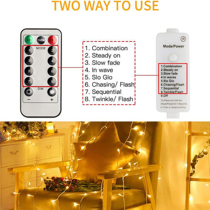 koopower 200 LED Indoor String Lights with Remote and Timer, 65ft Linkable (Max 162.5 FT) Fairy Lights, Plug-in String, 8 Modes, Dimmable for Bedroom Wedding Party Christmas Lights in Warm White