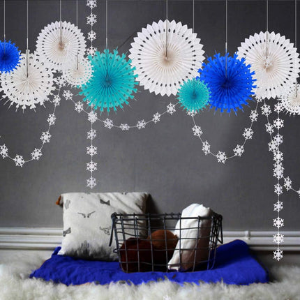 Decor365 Ice Blue Snowflake Party Decorations White Hanging Paper Fans Decor Snowflakes Garlands Backdrop Banner Streamers for Winter Wonderland Birthday/Christmas/Baby Shower/Wedding/Kids Room