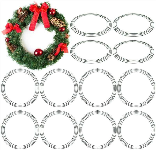 Aodaer 12 Pack 18 Inch Wire Wreath Frame Christmas Dark Green Wire Wreath Ring Round Metal DIY Floral Crafts Wire Wreath for Halloween Year Holiday Valentines Day Decorations