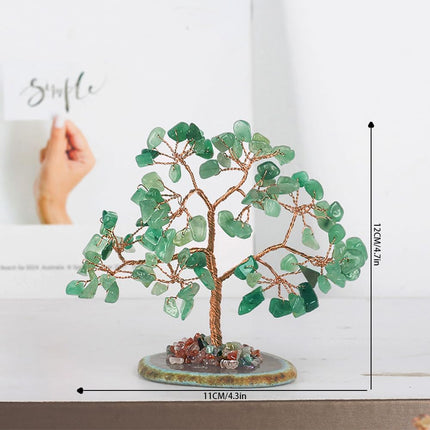 Green Aventurine Crystal Money Tree, Feng Shui Chakra Tree of Life with Geode Agate Slices Base Home Decor for Wealth and Luck.