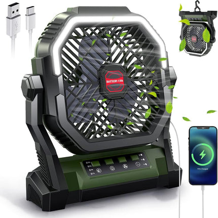 Camping Fan With Led Lights, 5 In 1 Portable Fan 12000Mah 50H Rechargeable Usb Desk Battery Powered Fan With Power Bank/Timer/Hoo