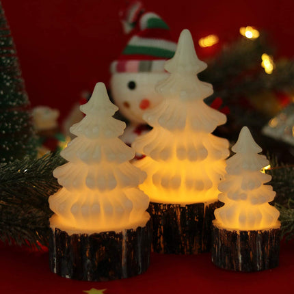 Wondise Christmas Tree Flameless Candles Battery Operated with Timer, LED Flickering Candles Real Wax Warm Light Christmas Home Decoration Set of 3, Birch Bark