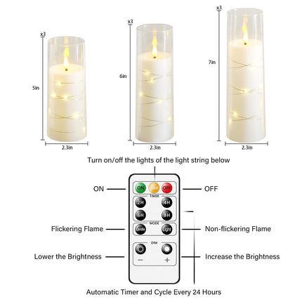 Flickering Flameless LED Candles,Battery Operated Candles 9 Pcs with Embedded Star String,Acrylic LED Pillar Candles with Remote,Suitable for Home Decoration to Create an Atmosphere（White）