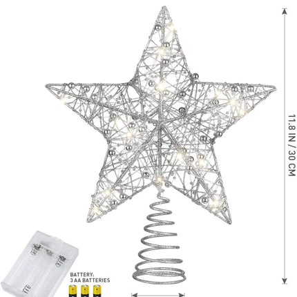 Toyvian Christmas Tree Topper Star,Christmas Decorations Lighted Wire Xmas Tree Star for Christmas Tree Ornament (12 Inch, Silver)