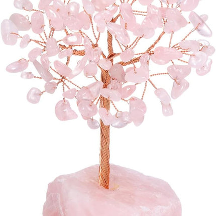 Jovivi Rose Quartz Crystals Tree, Raw Pink Healing Crystals Amethyst Base Bonsai Money Tree for Home Office Table Decor Wealth and Luck