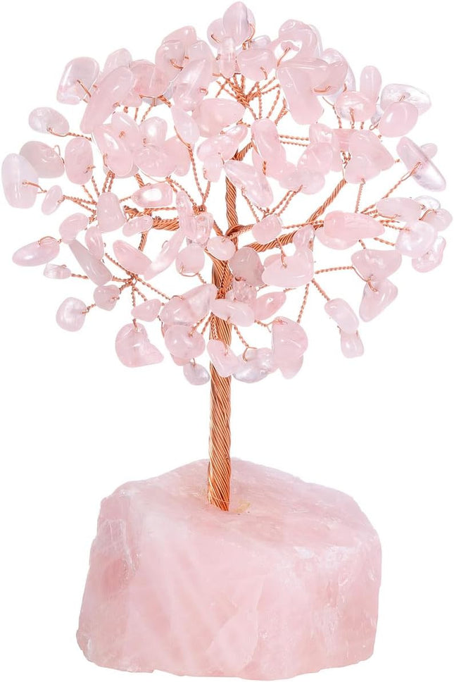 Jovivi Rose Quartz Crystals Tree, Raw Pink Healing Crystals Amethyst Base Bonsai Money Tree for Home Office Table Decor Wealth and Luck